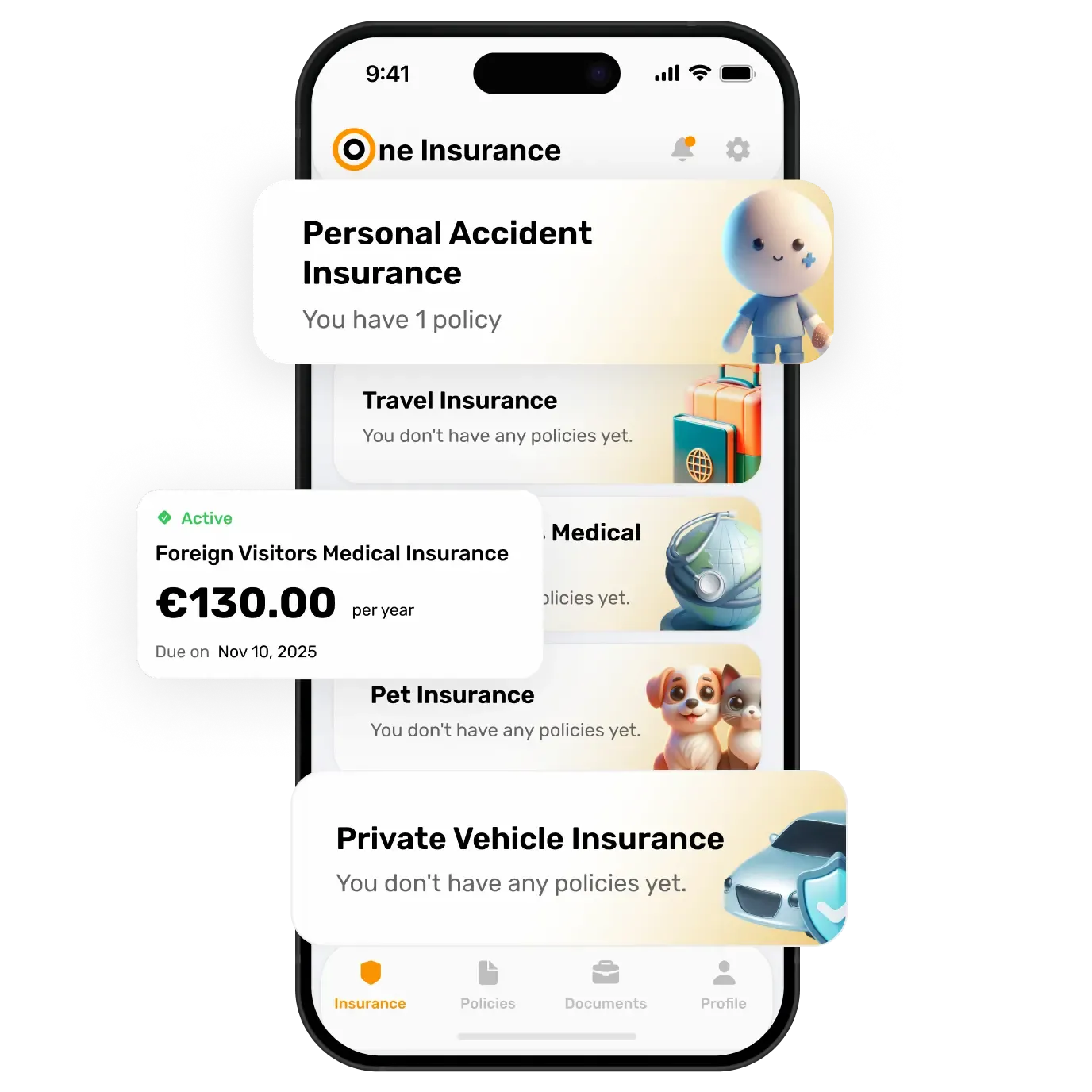 Screenshot of the One Insurance Agents application