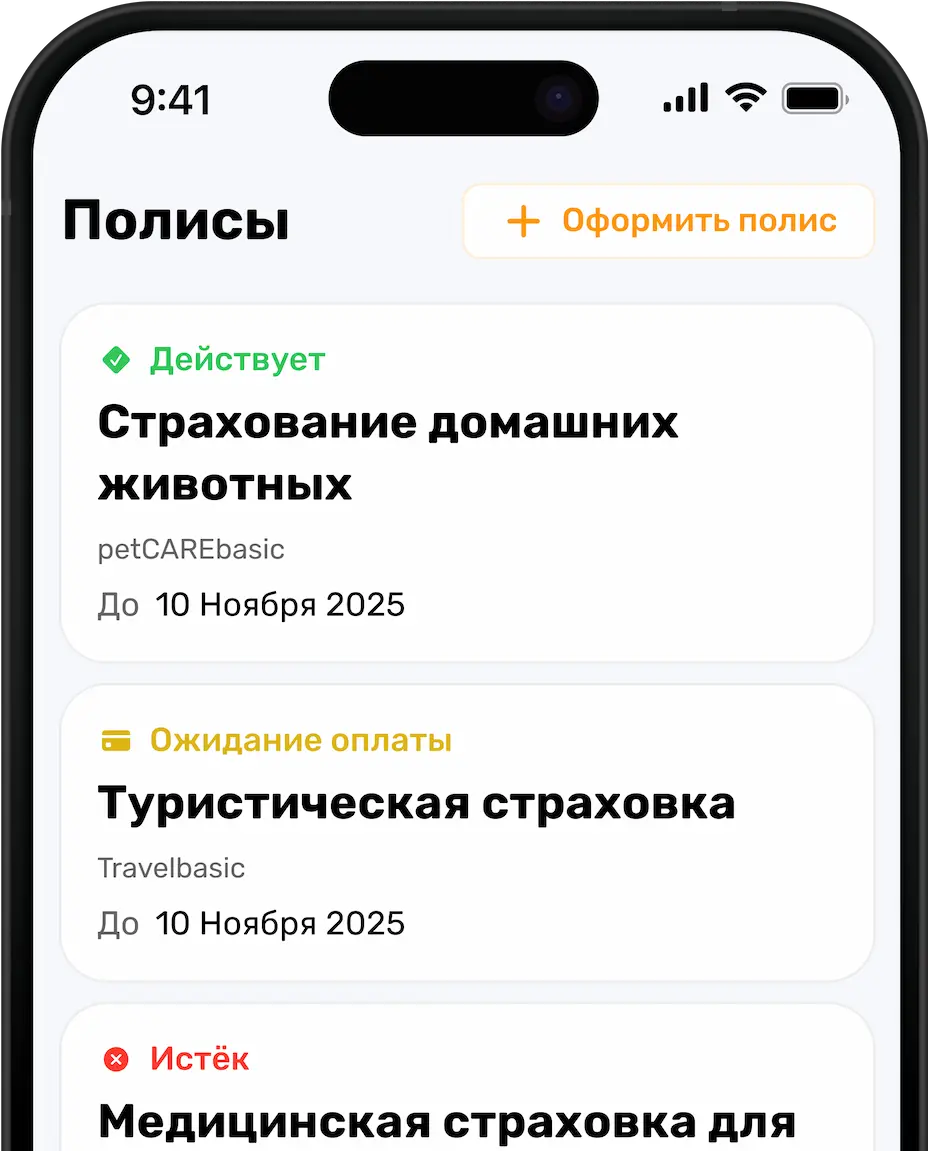 Insurance Management - Screenshot of overview of active policies